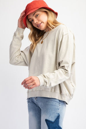 Starry Ease Ecru Washed Terry Knit Pullover Top