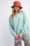 Starry Ease Sage Washed Terry Knit Pullover Top