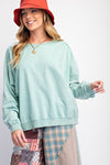 Starry Ease Sage Washed Terry Knit Pullover Top
