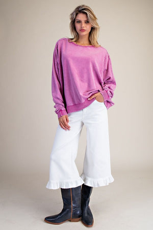 Starry Ease Orchid Washed Terry Knit Pullover Top
