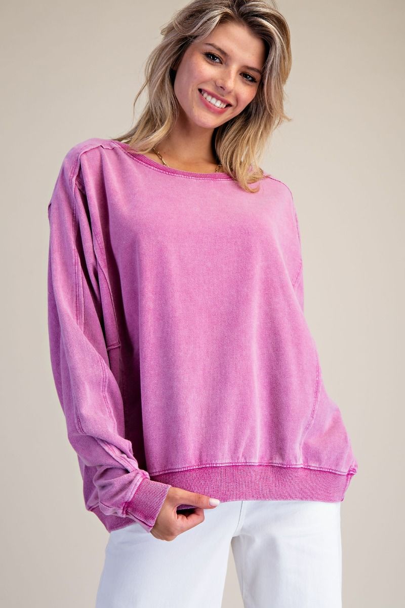 Starry Ease Orchid Washed Terry Knit Pullover Top