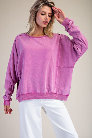 Starry Ease Orchid Washed Terry Knit Pullover Top