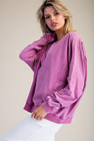 Starry Ease Orchid Washed Terry Knit Pullover Top