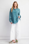 Driftwood Faded Teal Washed Cotton Gauze Top