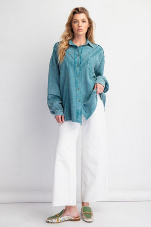 Driftwood Faded Teal Washed Cotton Gauze Top