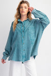 Driftwood Faded Teal Washed Cotton Gauze Top