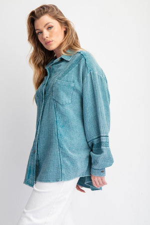 Driftwood Faded Teal Washed Cotton Gauze Top