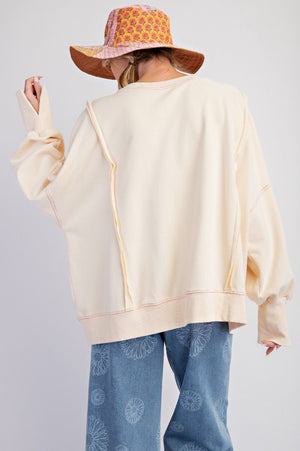 Love Is All You Need Cream Washed Terry Knit Pullover