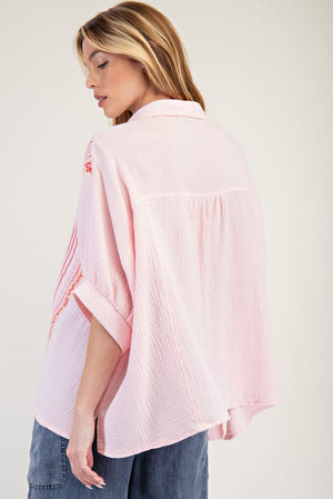 Enjoy The View Embroidered Button Down Top