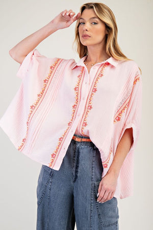 Enjoy The View Embroidered Button Down Top