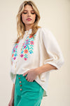 Petal Perfection Embroidered Cotton Gauze Top