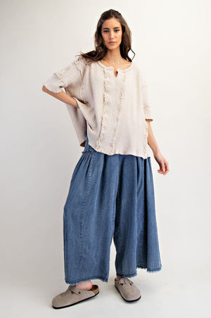 The Missing Piece Khaki Textured Rib Knit Mineral Washed Top