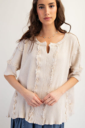 The Missing Piece Khaki Textured Rib Knit Mineral Washed Top