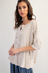 The Missing Piece Khaki Textured Rib Knit Mineral Washed Top