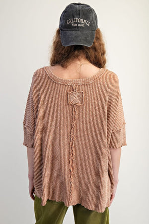 The Missing Piece Mocha Textured Rib Knit Mineral Washed Top