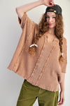 The Missing Piece Mocha Textured Rib Knit Mineral Washed Top