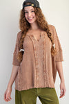 The Missing Piece Mocha Textured Rib Knit Mineral Washed Top