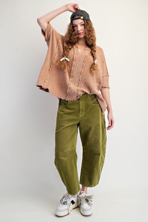 The Missing Piece Mocha Textured Rib Knit Mineral Washed Top