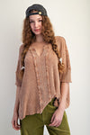 The Missing Piece Mocha Textured Rib Knit Mineral Washed Top