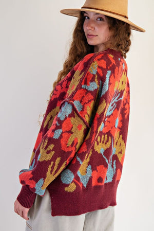 Painted Petals Floral Pullover Sweater