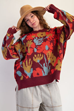 Painted Petals Floral Pullover Sweater