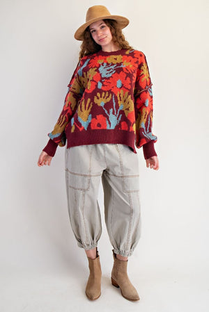 Painted Petals Floral Pullover Sweater