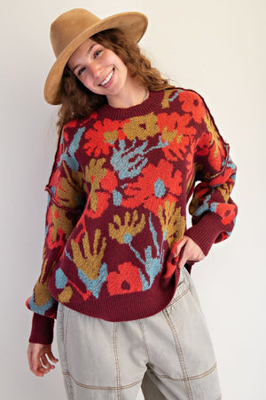 Painted Petals Floral Pullover Sweater