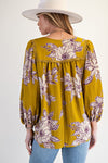 Blossom Trail Golden Kiwi Printed Keyhole Front Woven Top