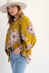 Blossom Trail Golden Kiwi Printed Keyhole Front Woven Top