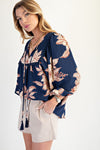 Blossom Trail Navy Printed Keyhole Front Woven Top