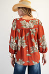 Blossom Trail Printed Keyhole Front Woven Top