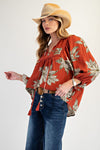 Blossom Trail Printed Keyhole Front Woven Top