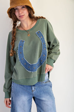 Lucky Denim Horseshoe Patch Terry Pullover