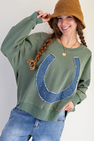 Lucky Denim Horseshoe Patch Terry Pullover