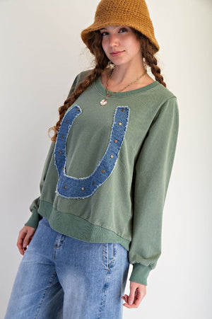 Lucky Denim Horseshoe Patch Terry Pullover