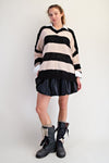 Varsity Mood Black & Natural Rugby Striped Sweater