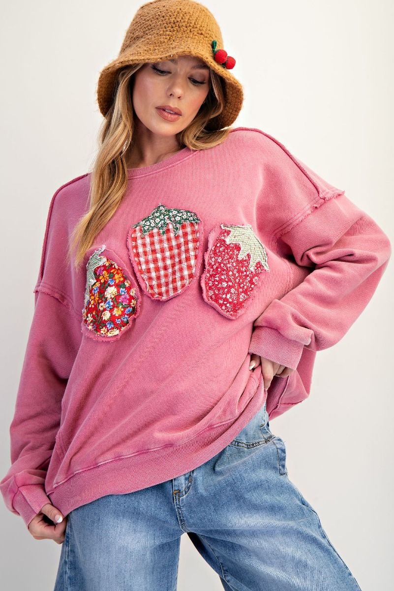 Berry Sweet Fruit Patch Mauve Washed Terry Pullover