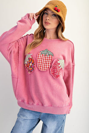 Berry Sweet Fruit Patch Mauve Washed Terry Pullover