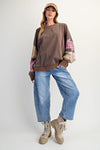 Patchwork Poetry Mocha Mix Print Washed Terry Pullover Top