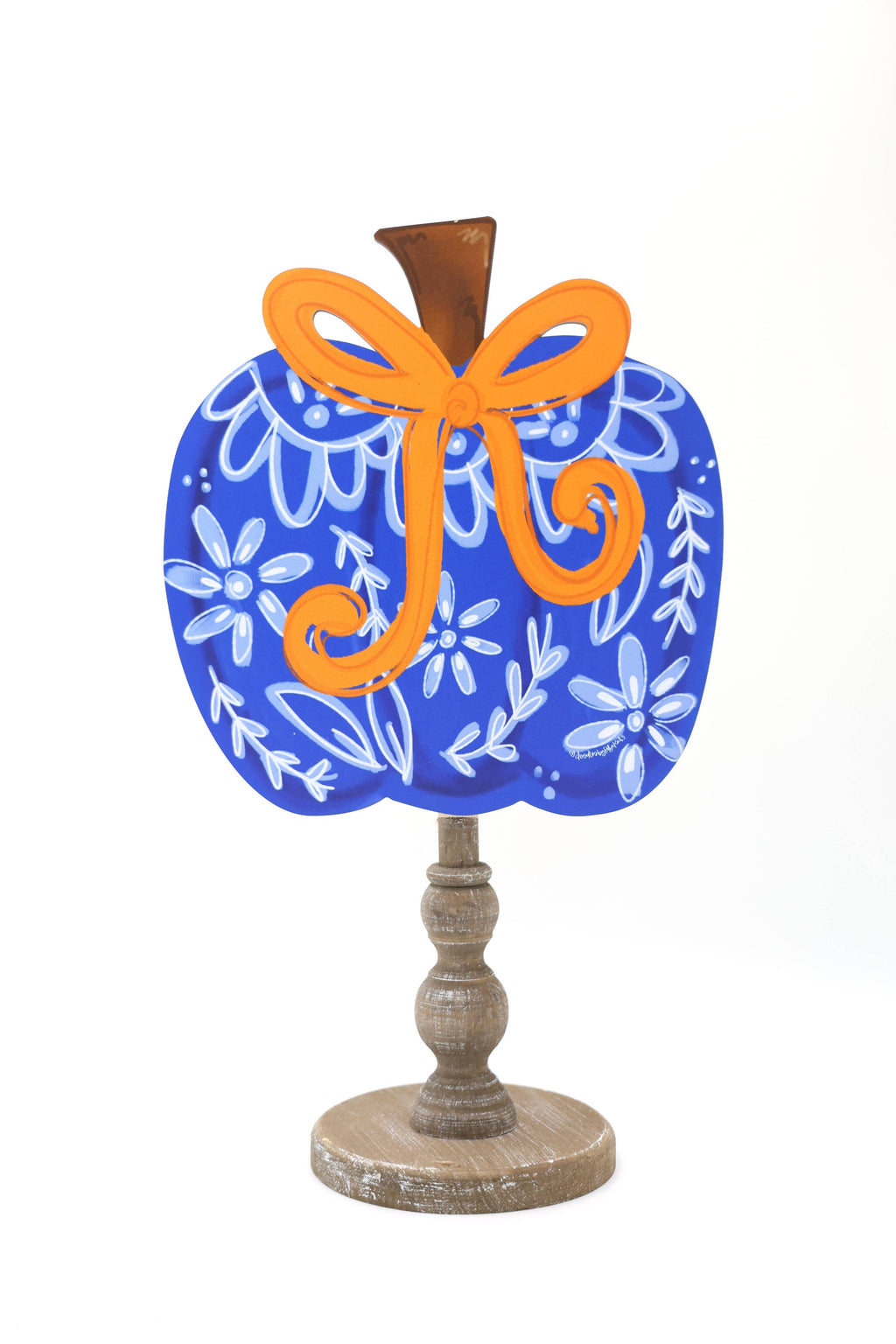 Blue Chinoiserie Bow Pumpkin 12" Doodles By Rebekah Topper