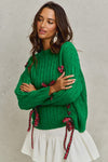 Holly Jolly Lace Up Bow Tie Sweater