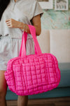 Hot Pink Quilted Katydid Duffle Weekender Bag with Pass-Thru Slip