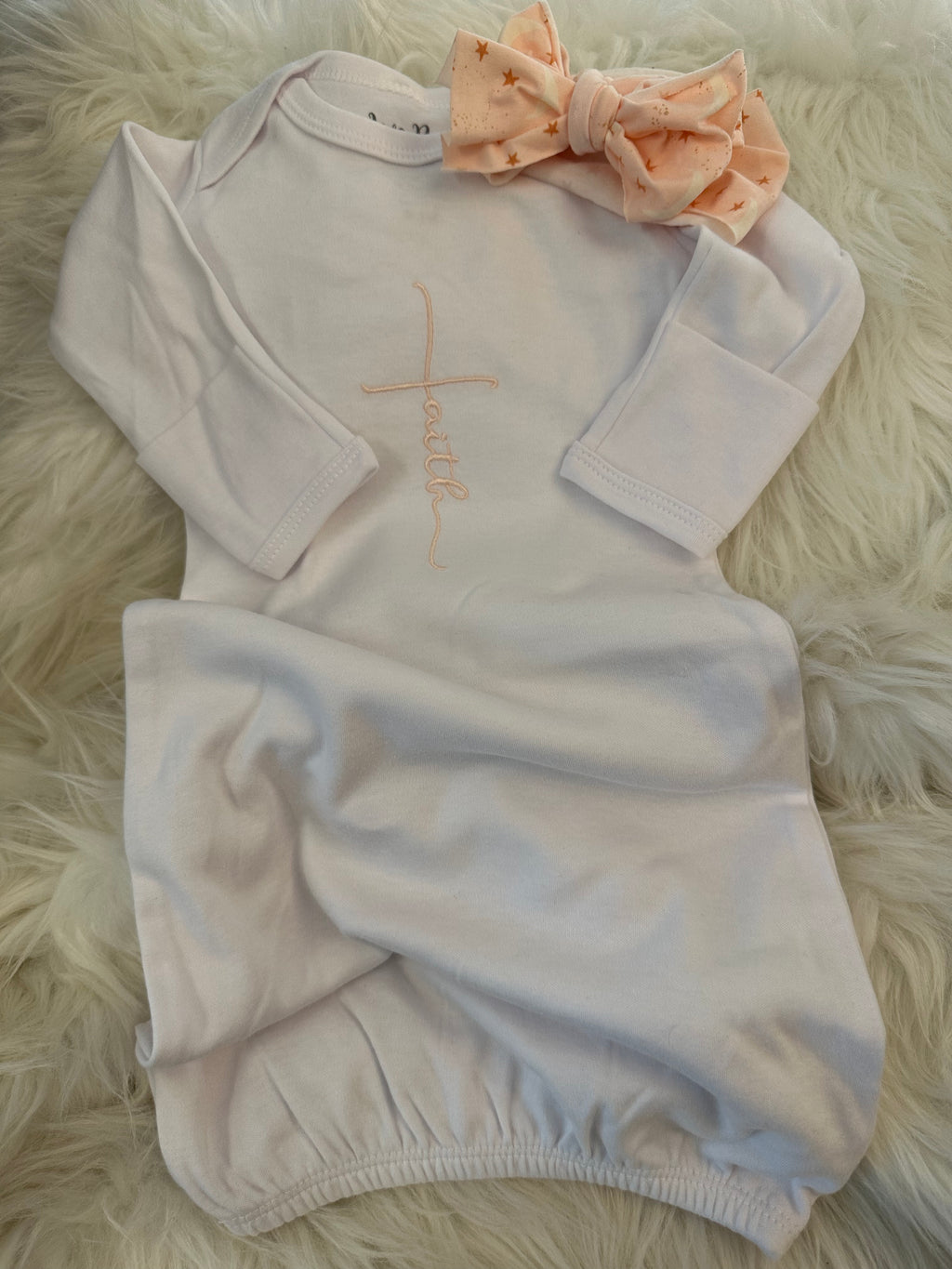 Faith Baby Gown & Bow Set