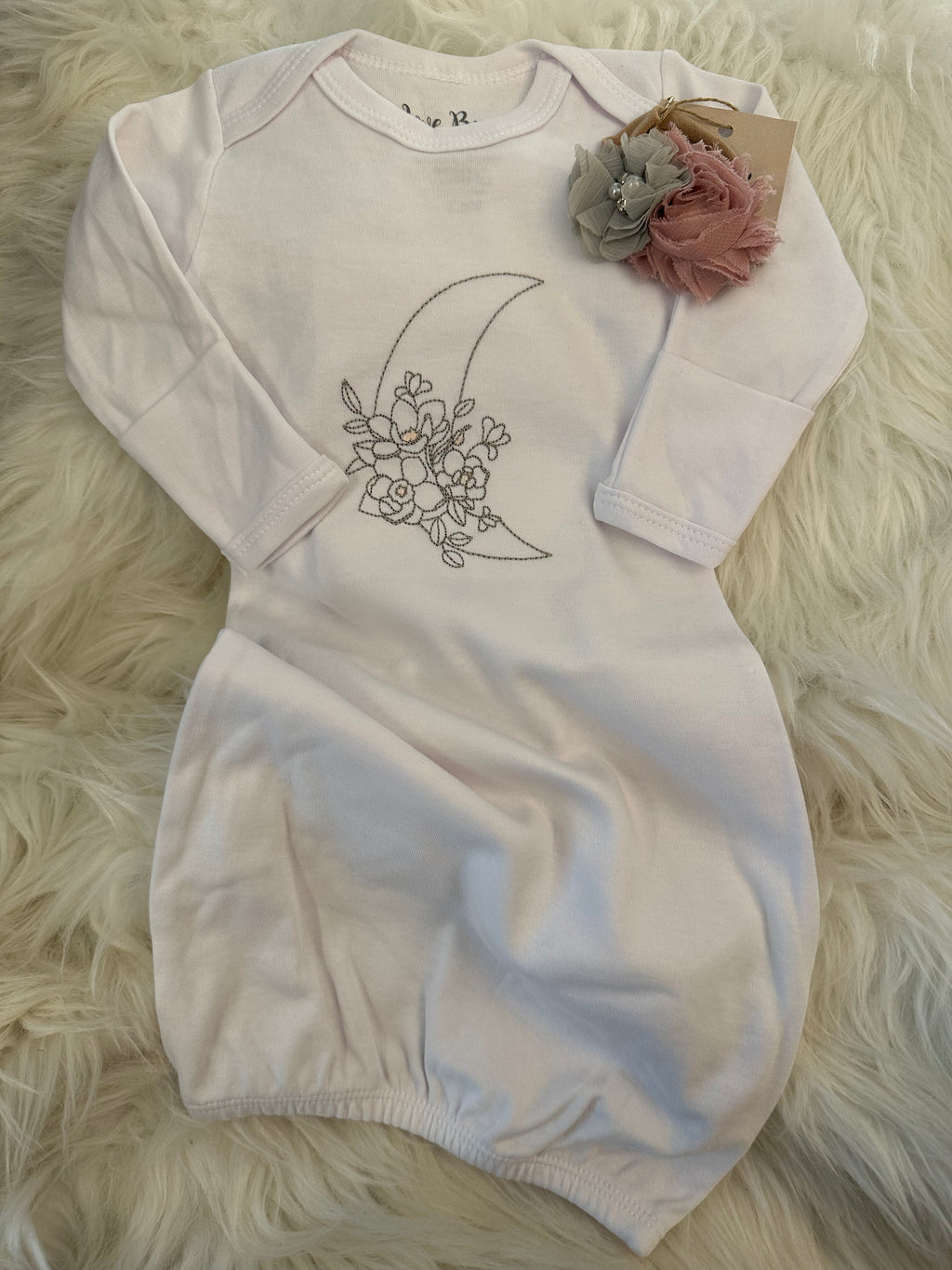 Moon Flowers Baby Gown & Jewel Headband Set
