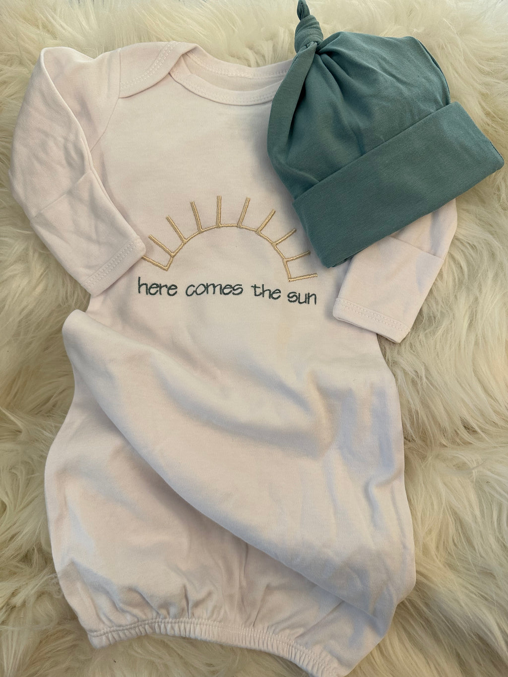 Here Comes The Sun Baby Gown & Hat Set