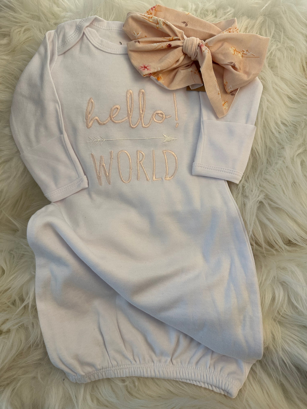 Hello World Baby Gown Bow Set