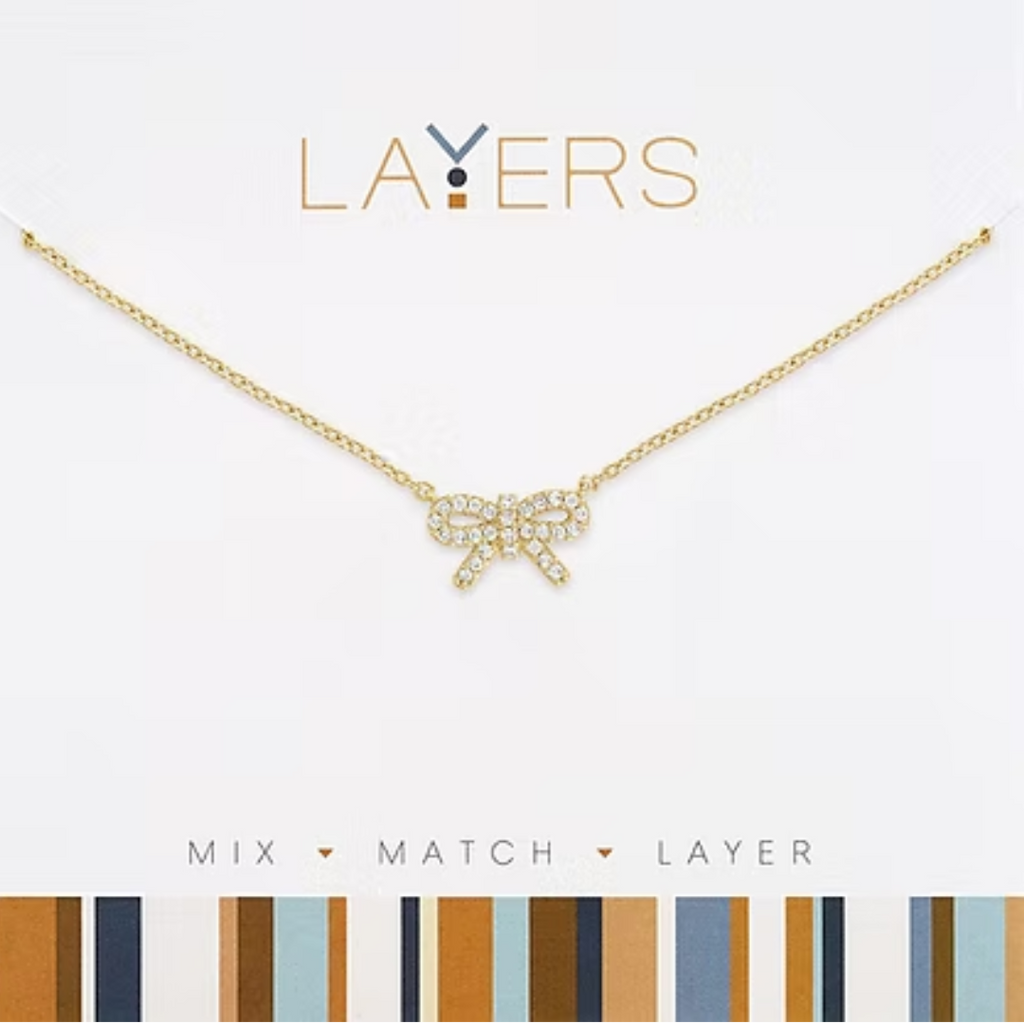 CZ Bow Layers Necklace in Gold