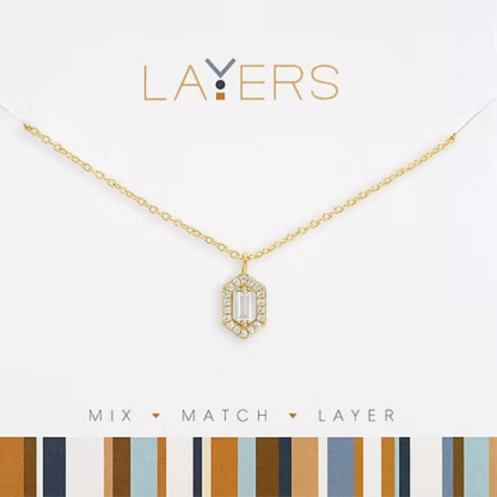 Hexagon CZ Pendant Layers Necklace in Gold