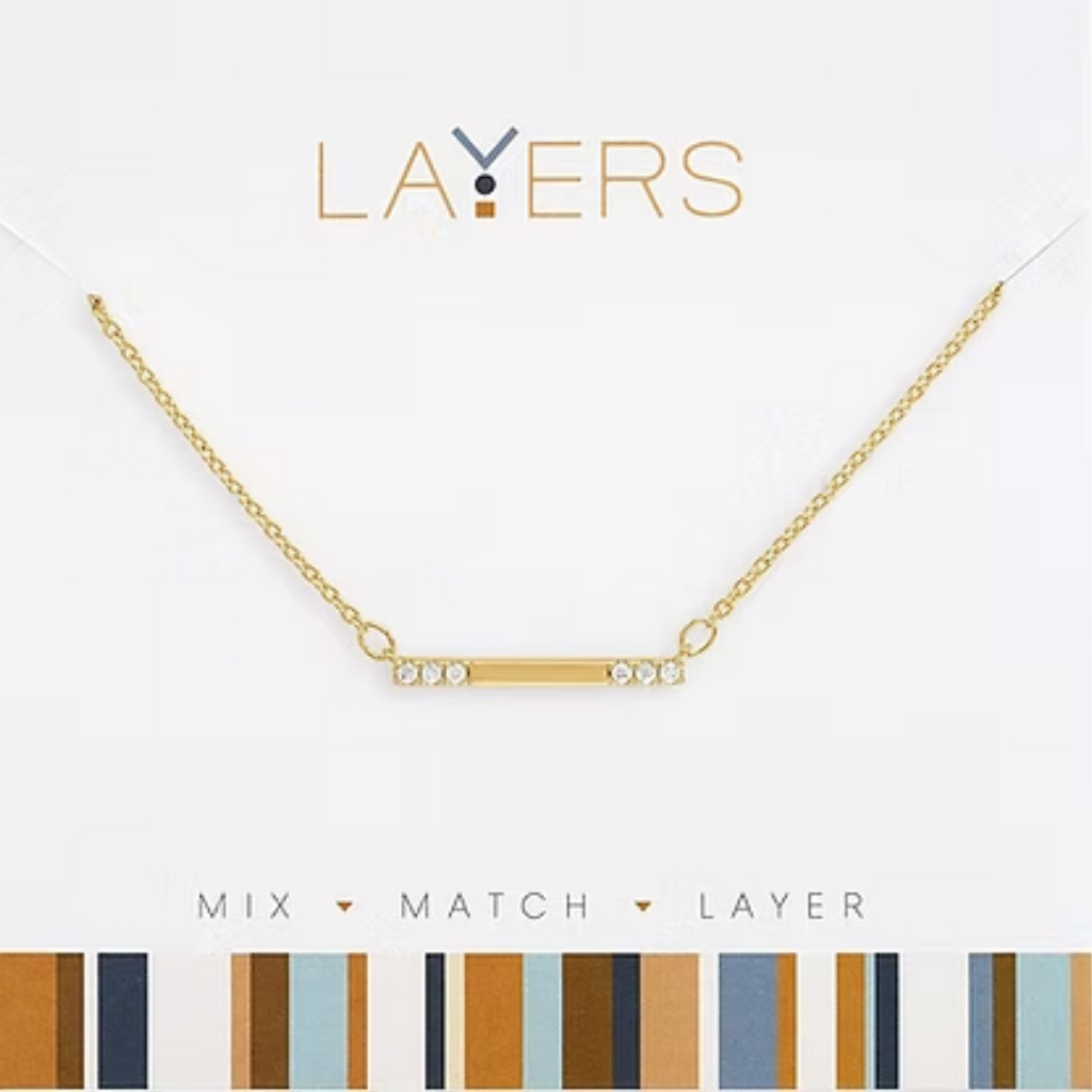 Petite CZ Bar Layers Necklace in Gold