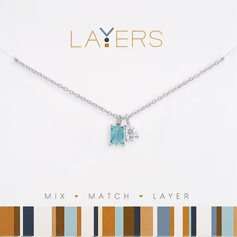 Light Sapphire & Teardrop Dangle Layers Necklace in Silver
